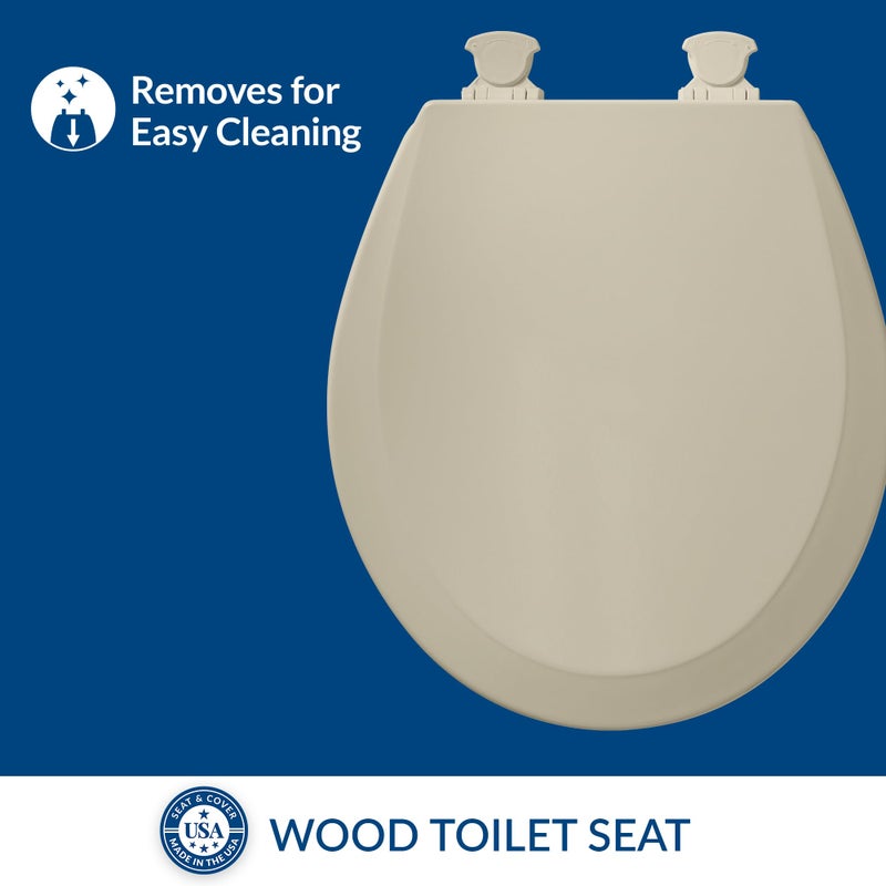 Bemis 500EC Durable Wood Toilet Seat with Easy Clean Hinges, Made in USA, Round, Bone - Image 2